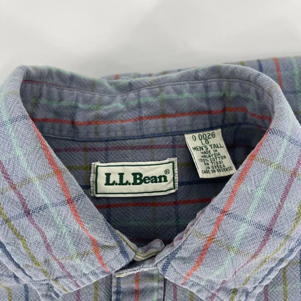 L.L. Bean Vintage 100% Cotton Button Down Shirt Long Sleeve 80s Large Tall